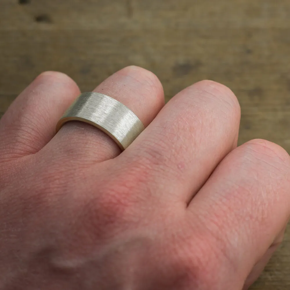 10mm 14k White Gold Men's Wedding Band, Matte Finish