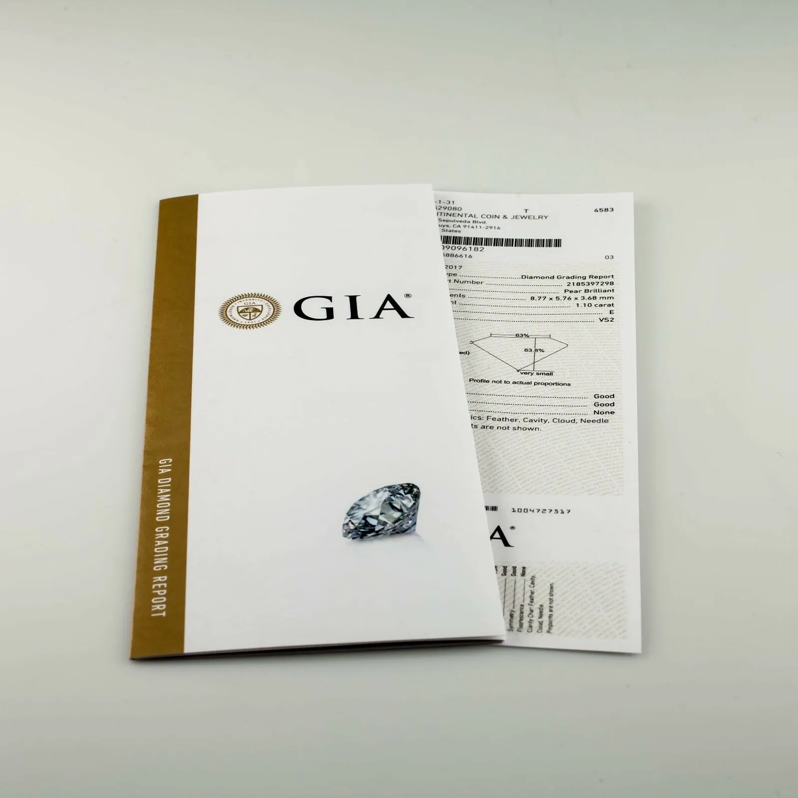 1.10 Carat Loose E / VS2 Pear Shaped Cut Diamond GIA Certified