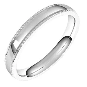 14K White 3 mm Rope Half Round Comfort Fit Band Size 7