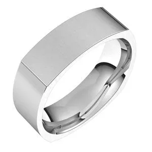 14K White 6 mm Square Comfort Fit Band Size 10.5