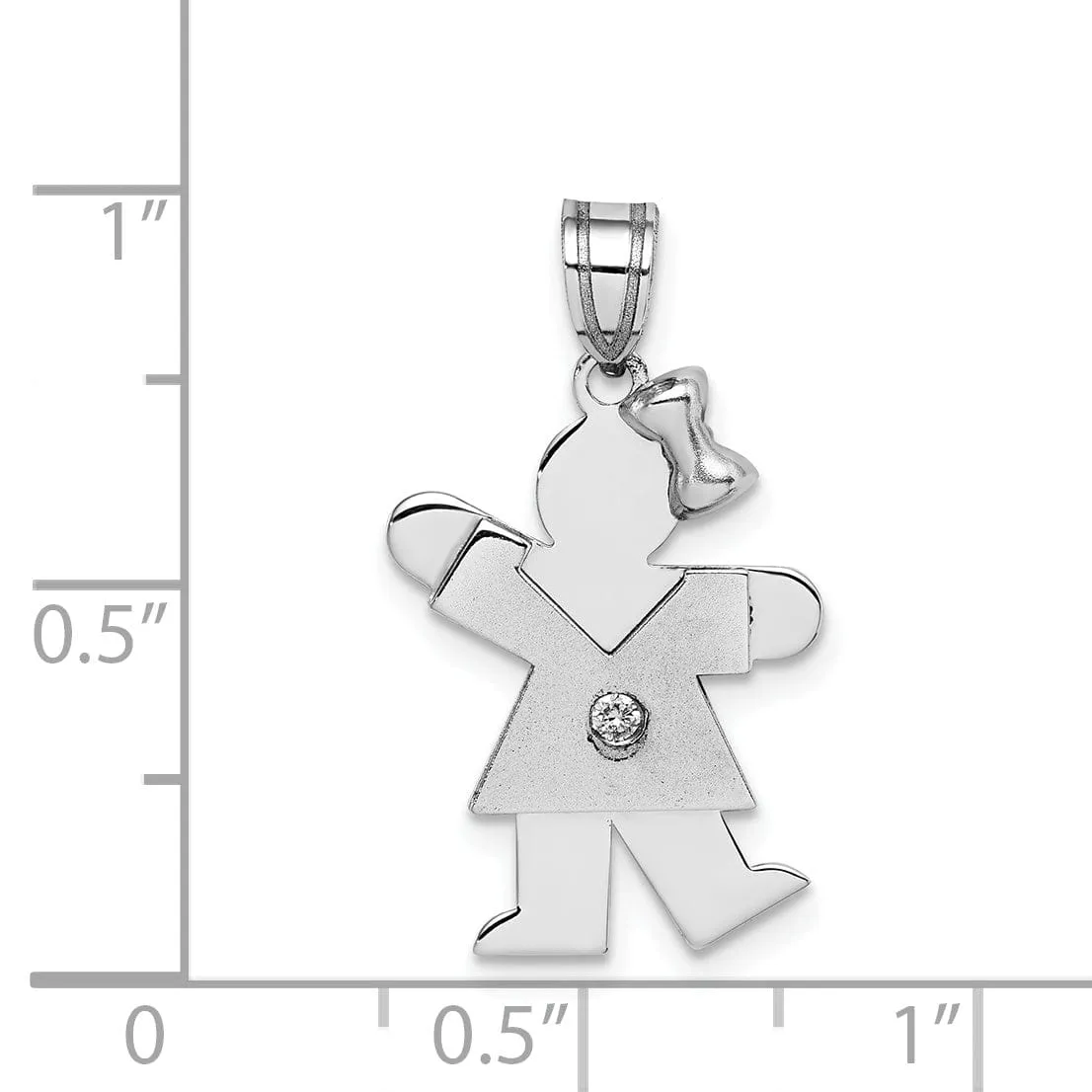 14k White Gold Diamond Girl With Bow Kiss Pendant
