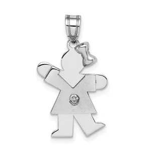14k White Gold Diamond Girl With Bow Kiss Pendant