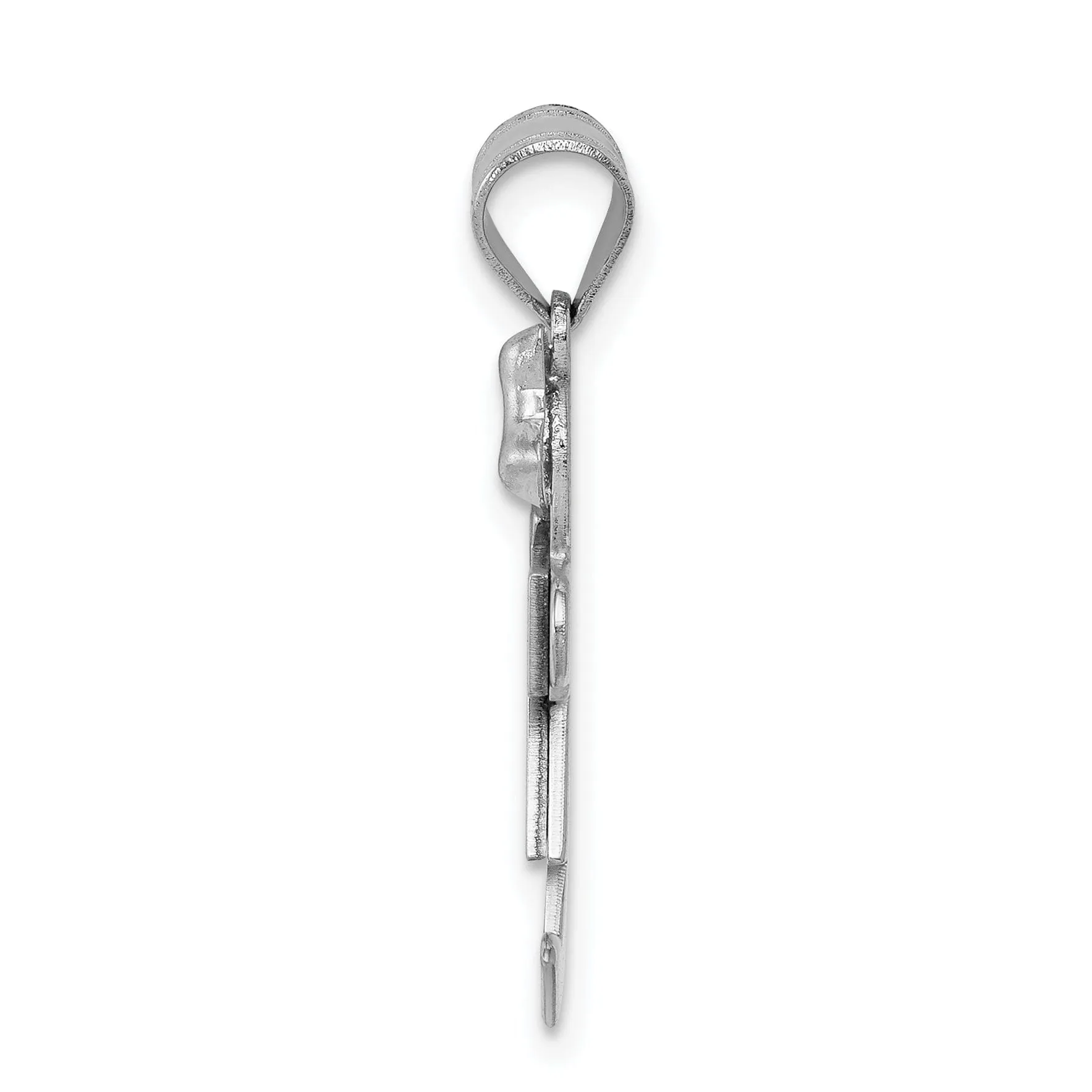 14k White Gold Diamond Girl With Bow Kiss Pendant