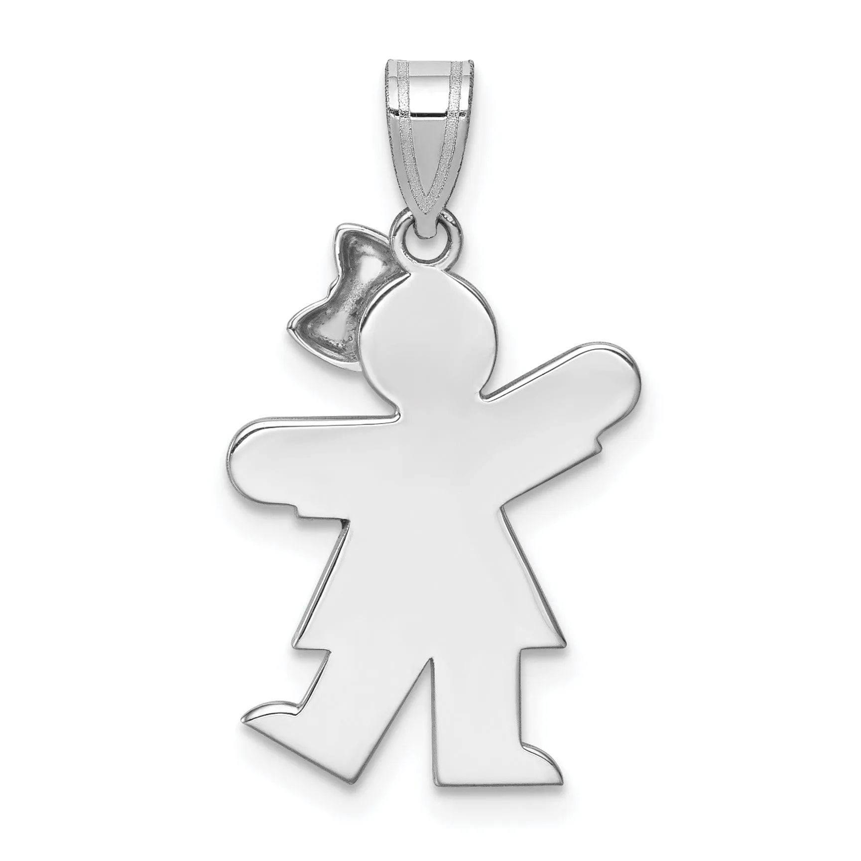14k White Gold Diamond Girl With Bow Kiss Pendant