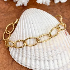 14KT Yellow Gold Oval Link Textured Matte Bracelet