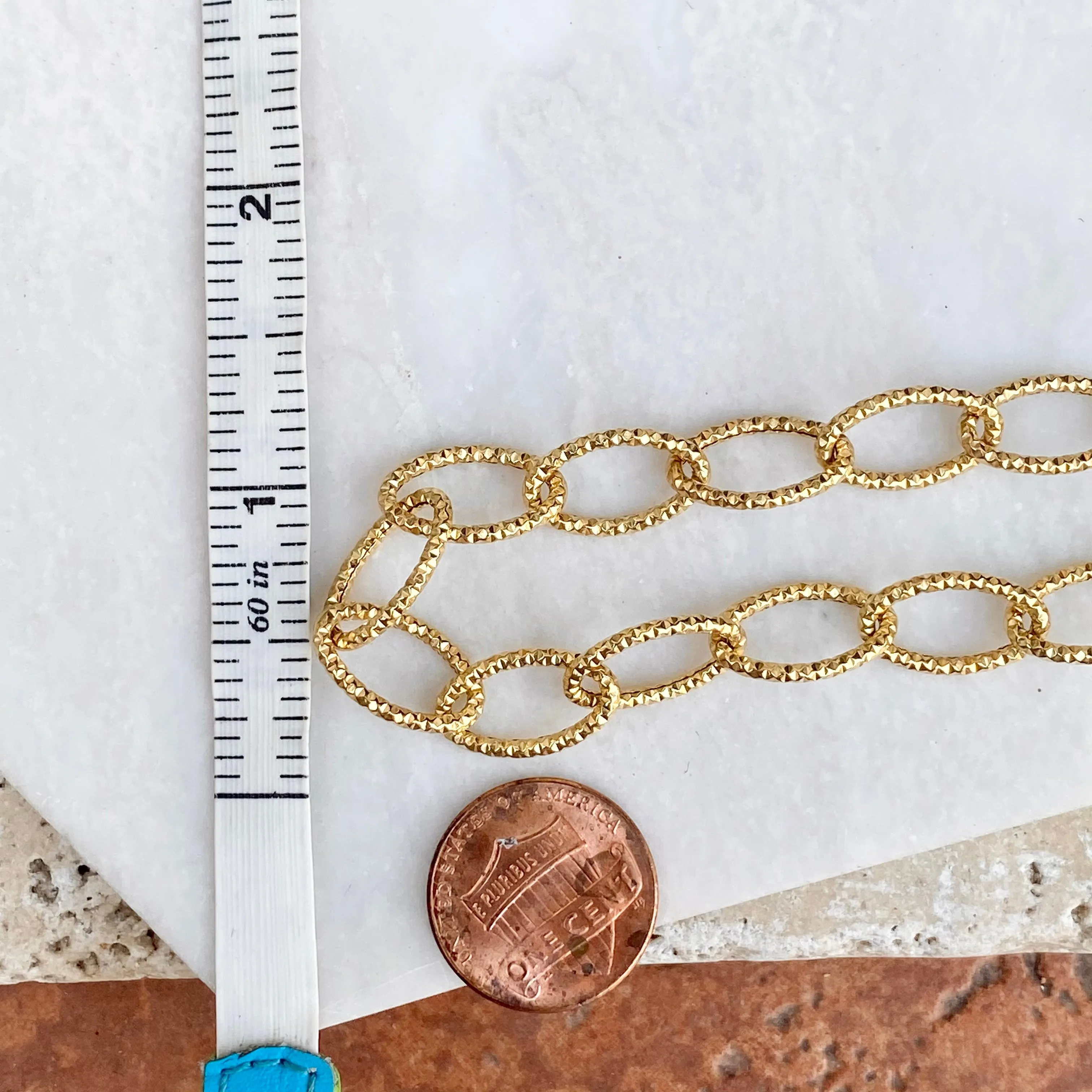 14KT Yellow Gold Oval Link Textured Matte Bracelet
