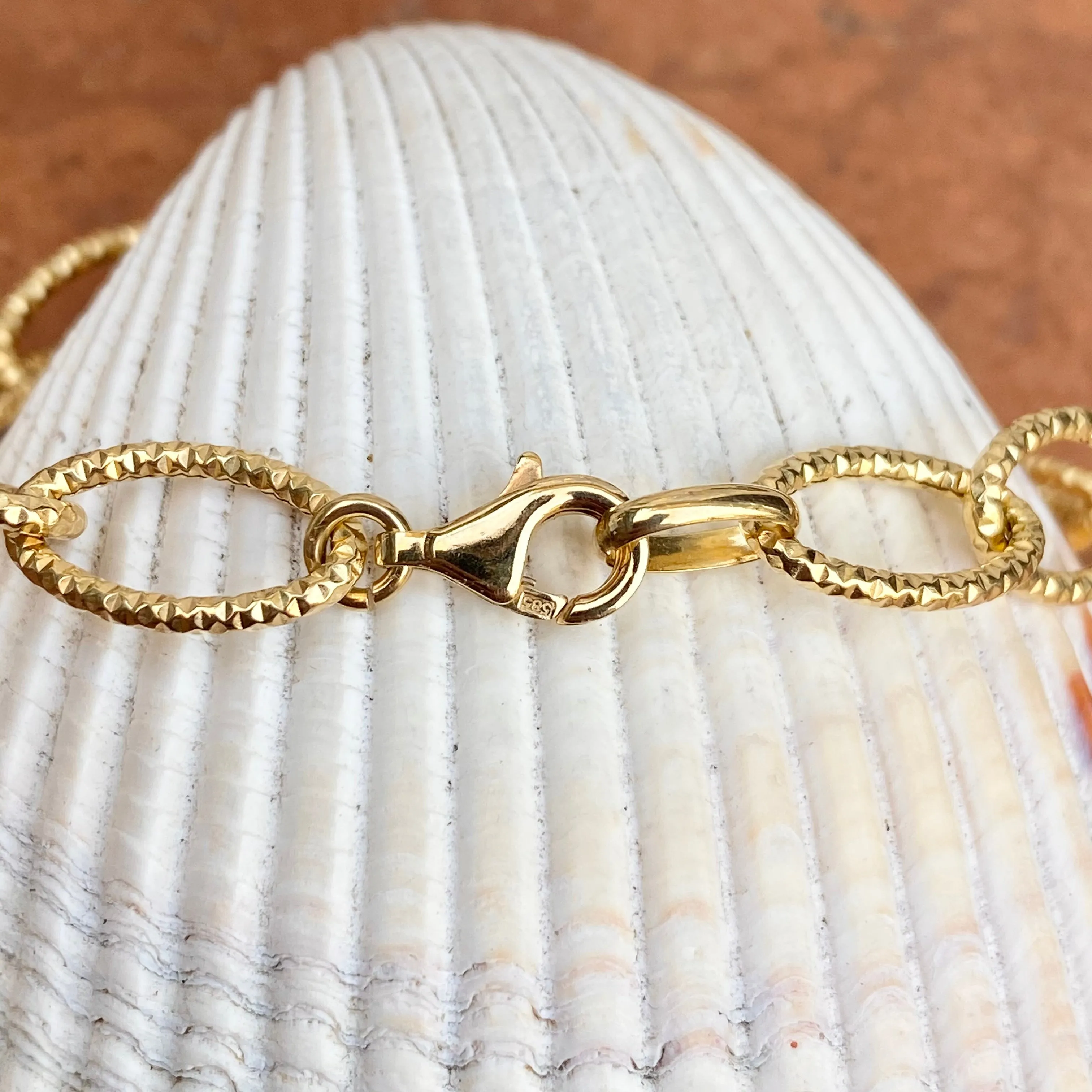 14KT Yellow Gold Oval Link Textured Matte Bracelet