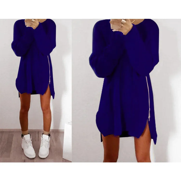 6 Colors Autumn Winter Knitting Sweater Dress Women Sweater Dress Loose Casual Zipper Dress Long Sleeve Mini Vestidos GV388