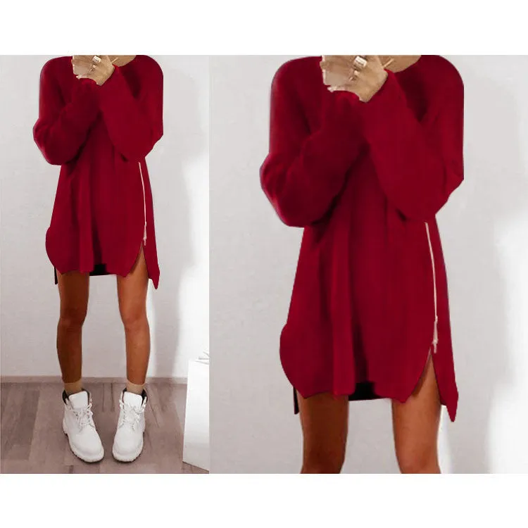 6 Colors Autumn Winter Knitting Sweater Dress Women Sweater Dress Loose Casual Zipper Dress Long Sleeve Mini Vestidos GV388