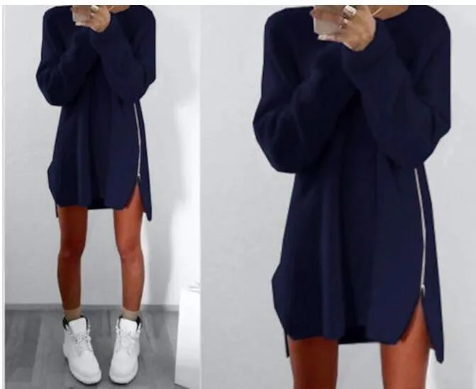 6 Colors Autumn Winter Knitting Sweater Dress Women Sweater Dress Loose Casual Zipper Dress Long Sleeve Mini Vestidos GV388