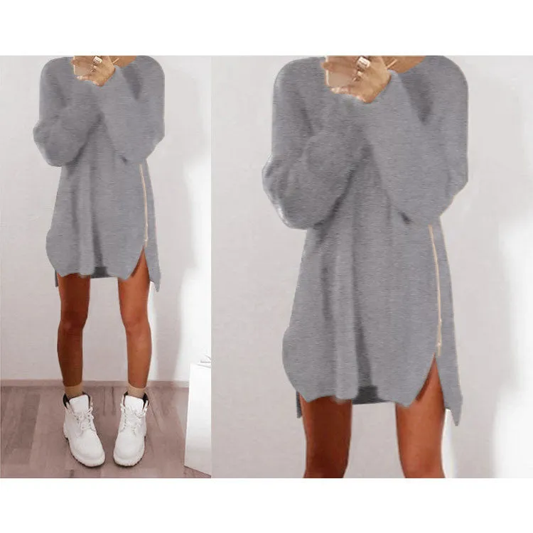 6 Colors Autumn Winter Knitting Sweater Dress Women Sweater Dress Loose Casual Zipper Dress Long Sleeve Mini Vestidos GV388