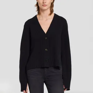 7 FOR ALL MANKIND Black Ribbed Dolman Sleeve Cropped Cardigan Sweater