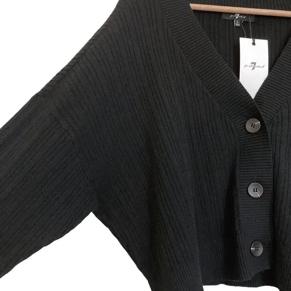 7 FOR ALL MANKIND Black Ribbed Dolman Sleeve Cropped Cardigan Sweater