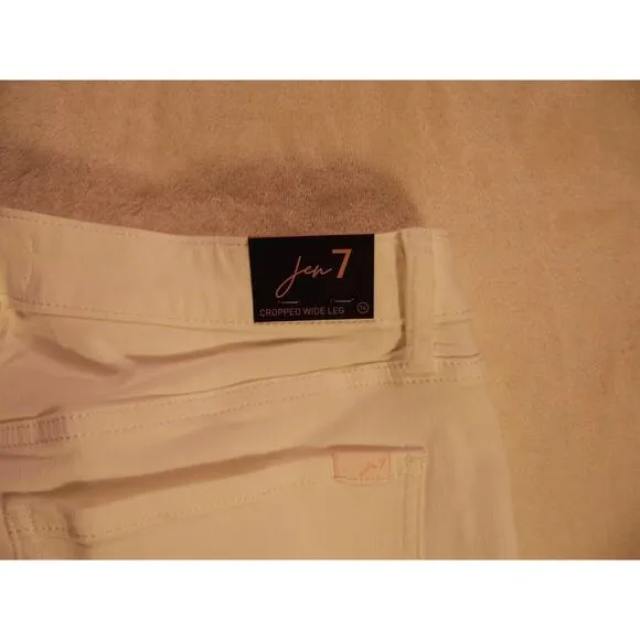 7 For All Mankind JEN7 Jeans‎ Women White 14W Eyelet Hem Mid Rise Crop Wide Leg