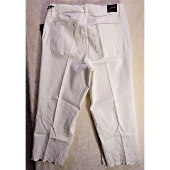 7 For All Mankind JEN7 Jeans‎ Women White 14W Eyelet Hem Mid Rise Crop Wide Leg
