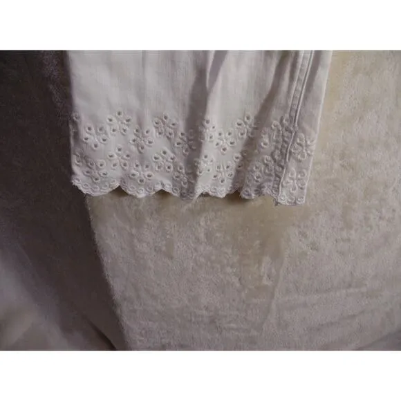 7 For All Mankind JEN7 Jeans‎ Women White 14W Eyelet Hem Mid Rise Crop Wide Leg