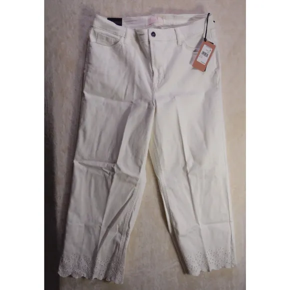 7 For All Mankind JEN7 Jeans‎ Women White 14W Eyelet Hem Mid Rise Crop Wide Leg