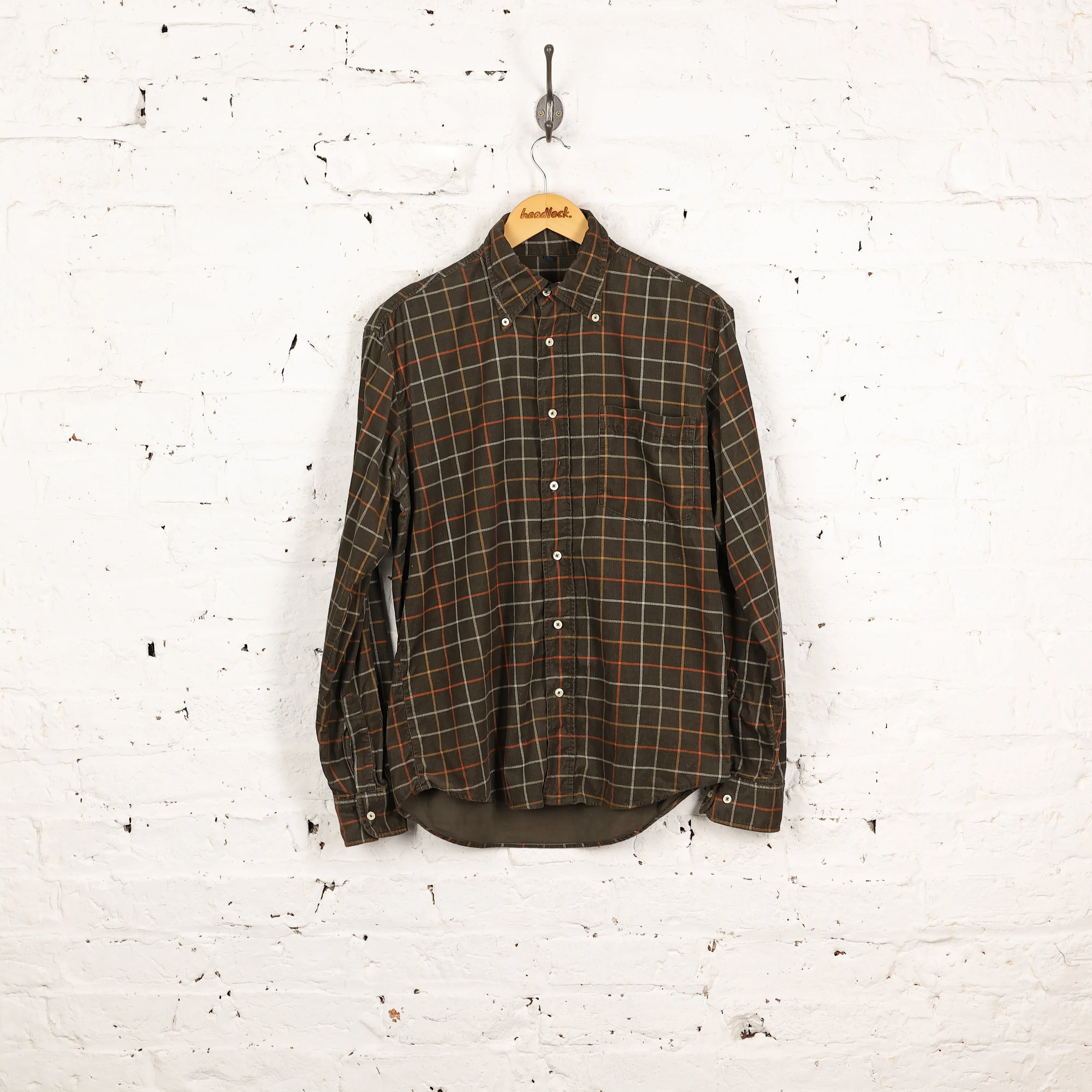 90s Check Corduroy Shirt - Green - S