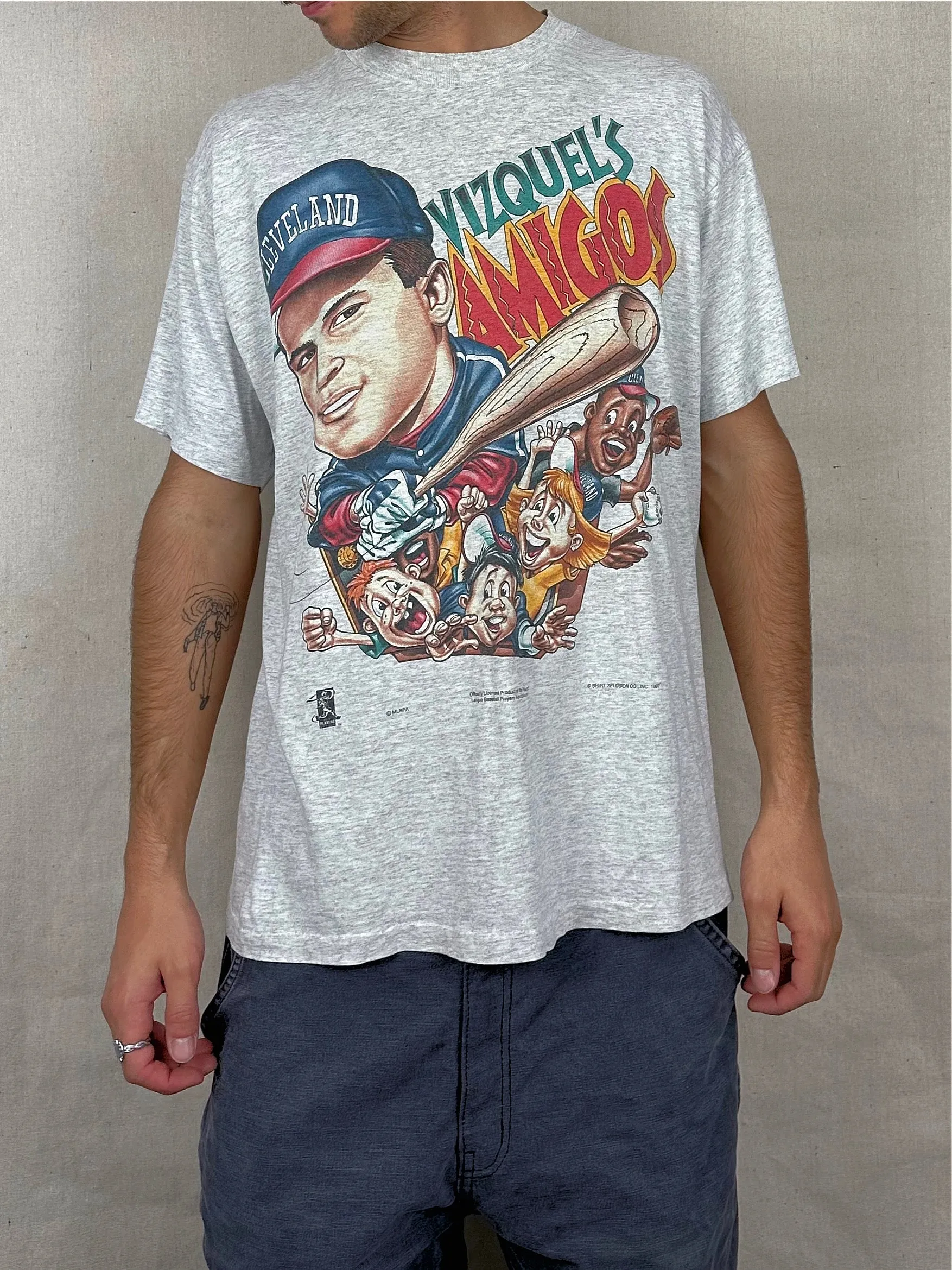 90's Cleveland Indians Visquel MLB USA Made Vintage T-Shirt Size L