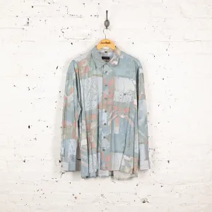 90s Long Sleeve Pattern Shirt - Blue - XXL