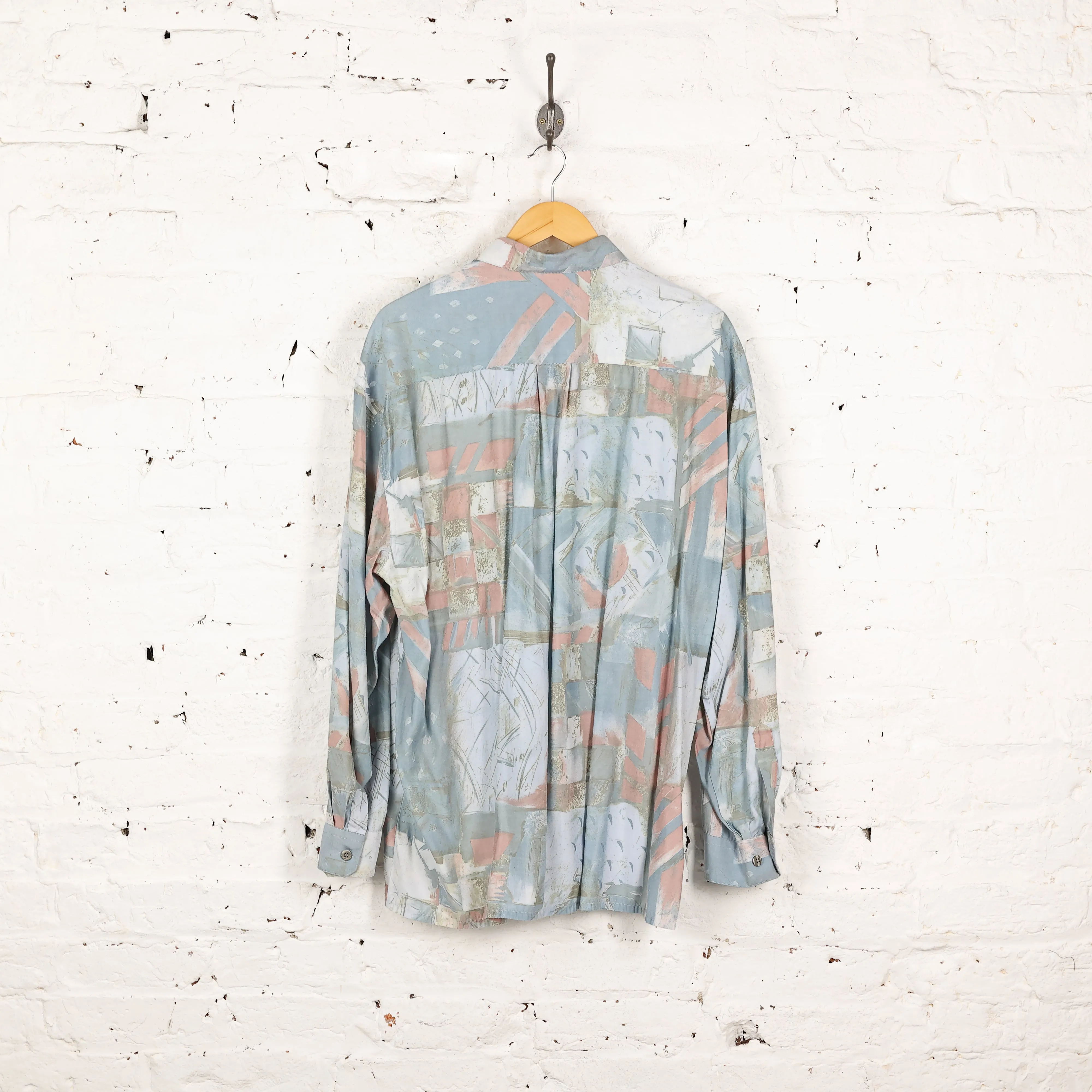 90s Long Sleeve Pattern Shirt - Blue - XXL