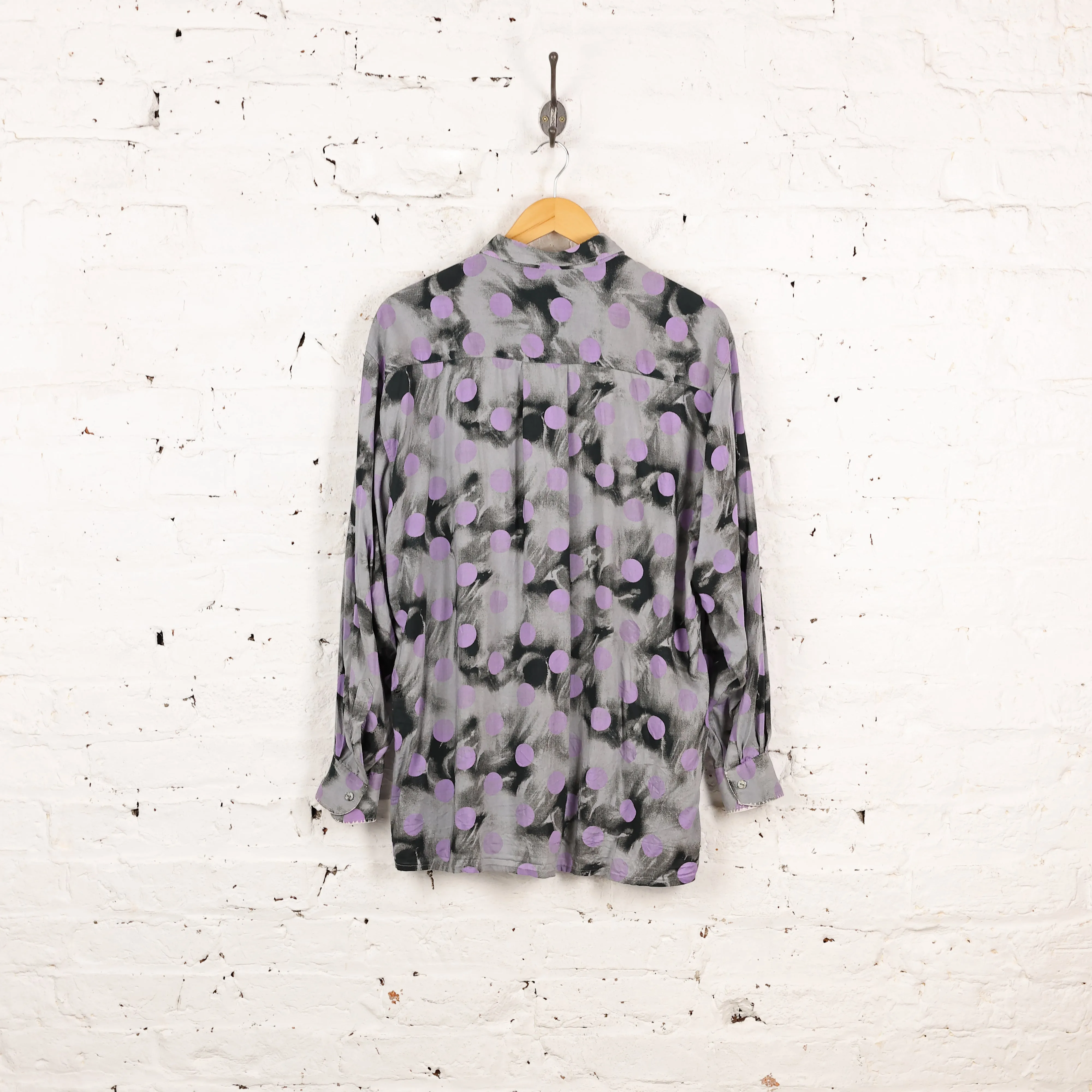 90s Long Sleeve Pattern Shirt - Grey - L