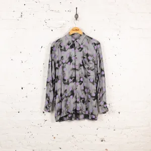 90s Long Sleeve Pattern Shirt - Grey - L