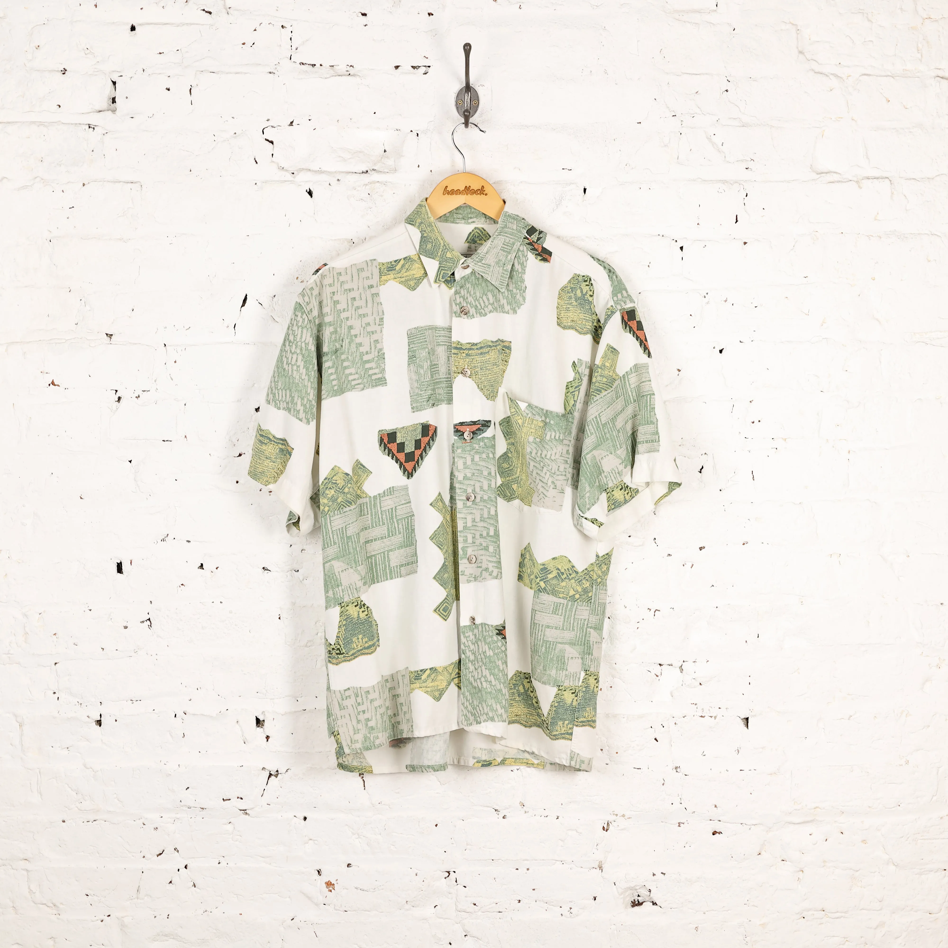 90s Pattern Short Sleeve Shirt - White - XL