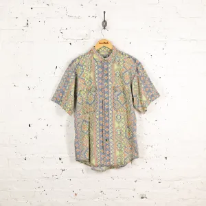 90s Short Sleeve Pattern Shirt - Green - M