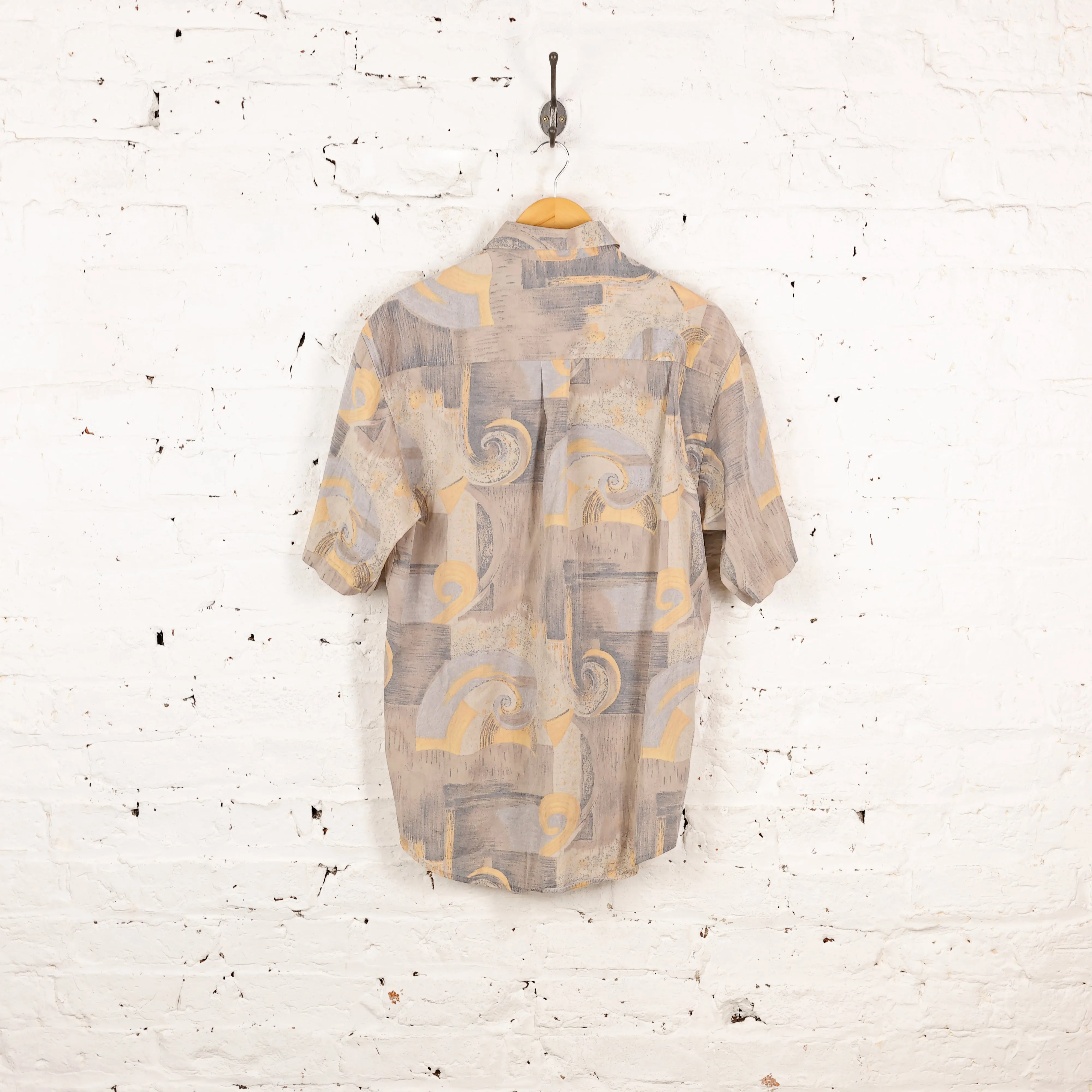 90s Short Sleeve Pattern Shirt - Grey - L