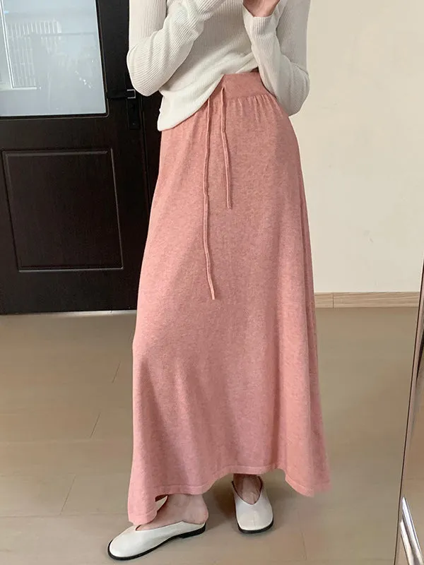 A-Line Loose Drawstring Solid Color Skirts Bottoms