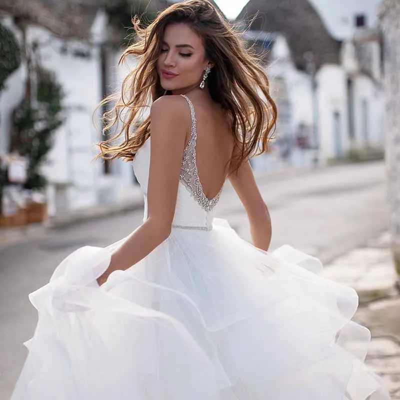A-Line/Princess Tulle Lace V-neck Sleeveless Sweep/Brush Train Wedding Dresses