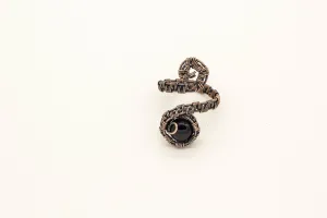 Adjustable Copper Ring with Black Fused Glass Accent