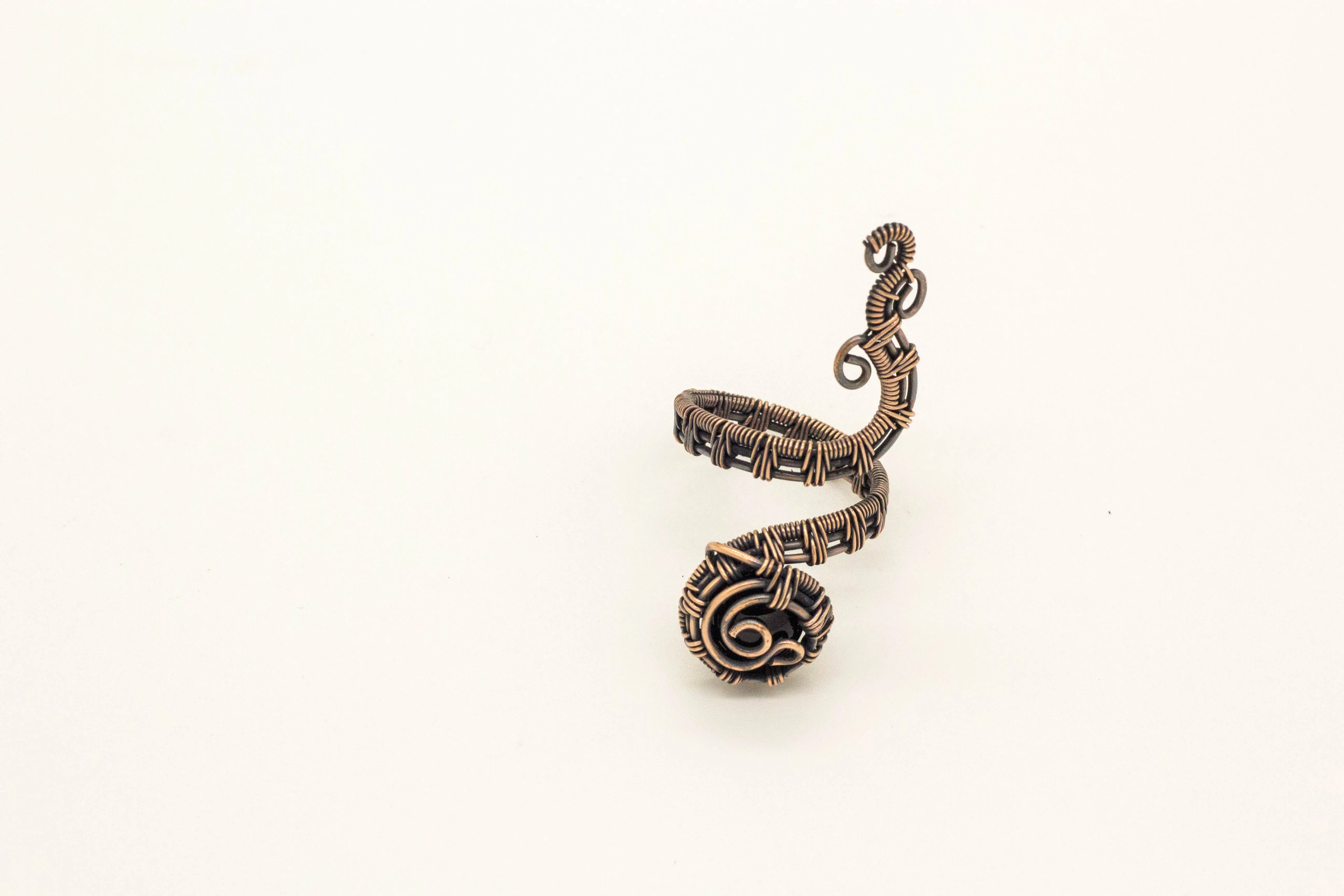 Adjustable Copper Ring with Black Fused Glass Accent