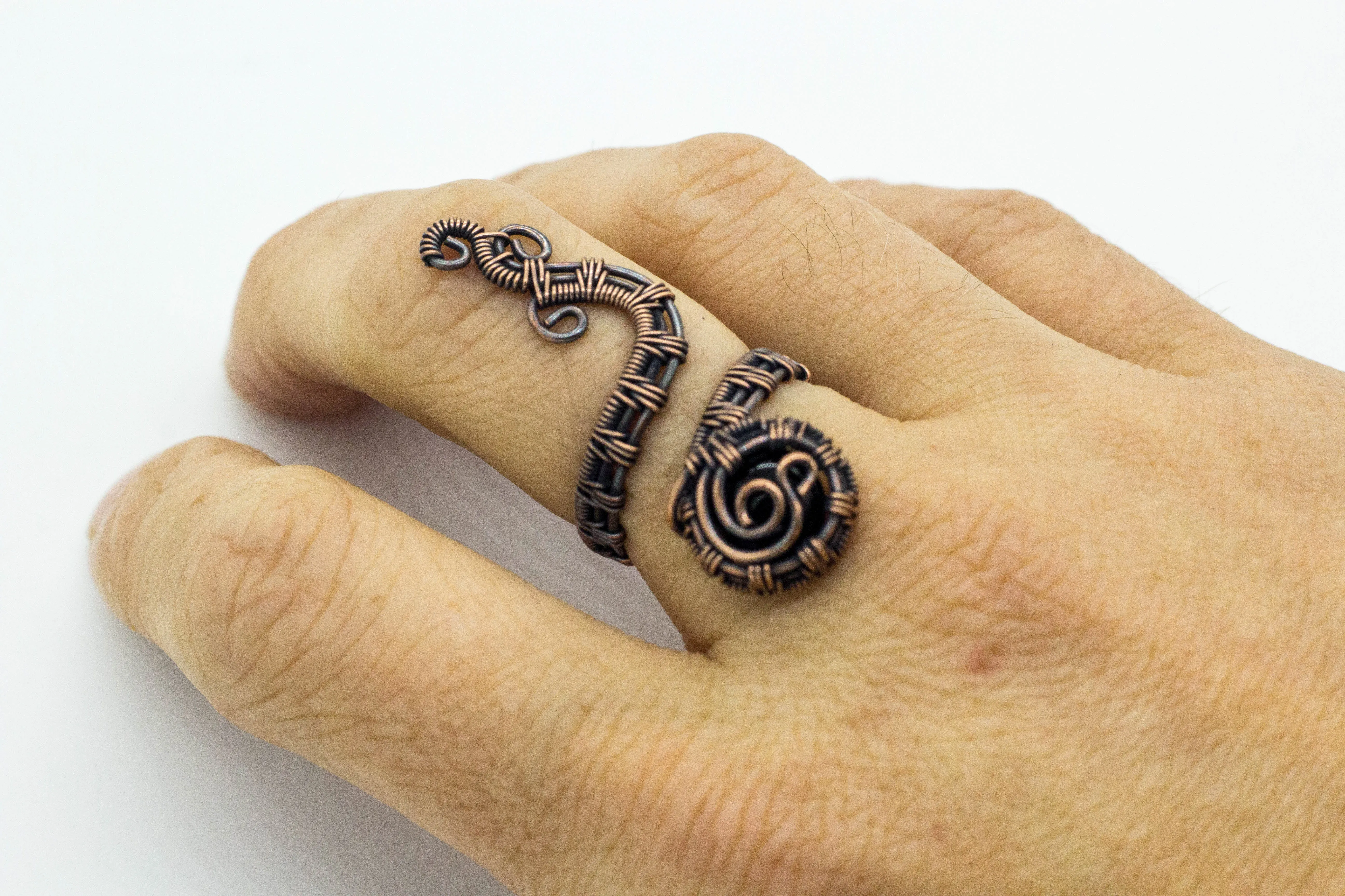 Adjustable Copper Ring with Black Fused Glass Accent