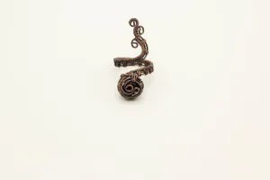 Adjustable Copper Ring with Black Fused Glass Accent
