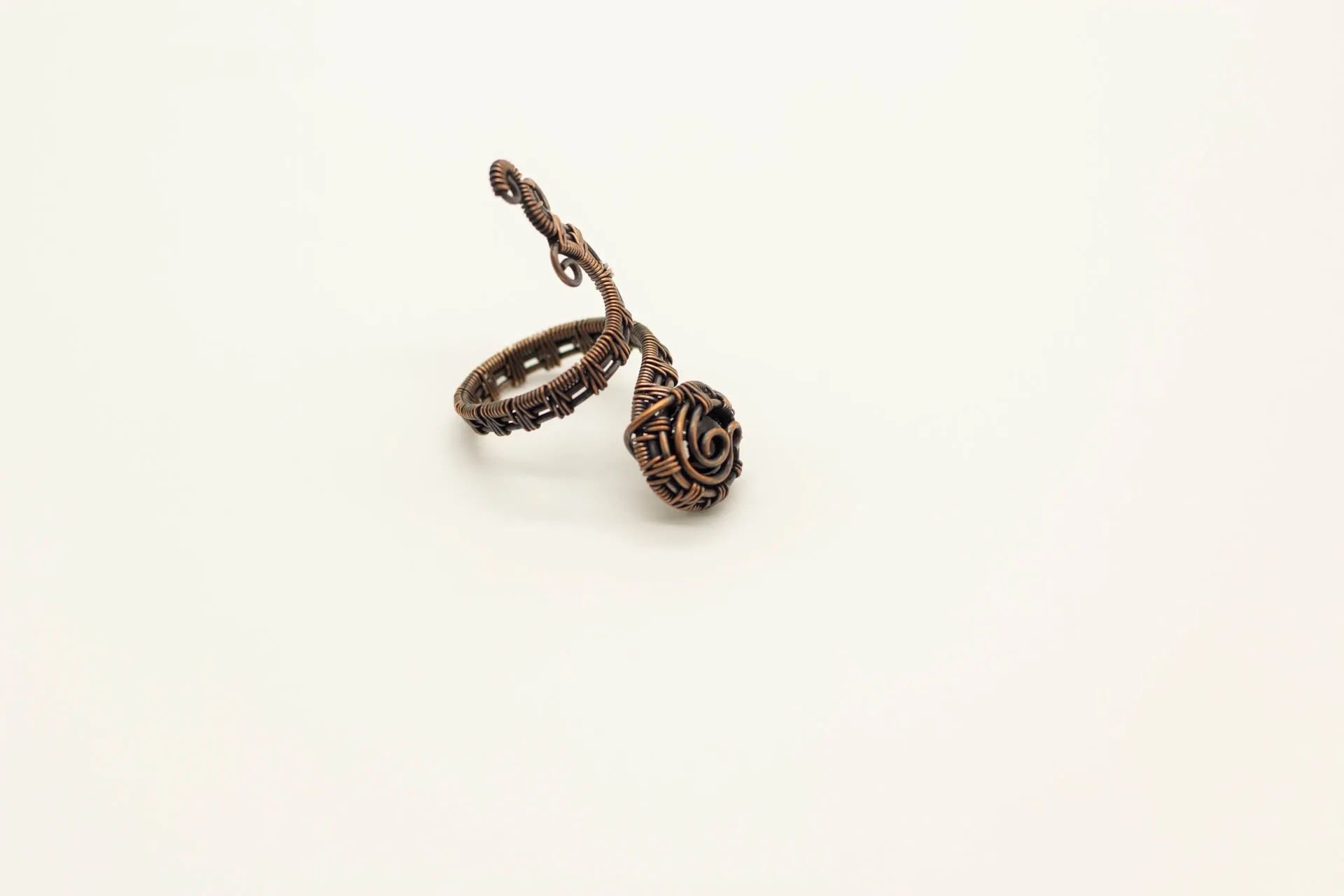 Adjustable Copper Ring with Black Fused Glass Accent