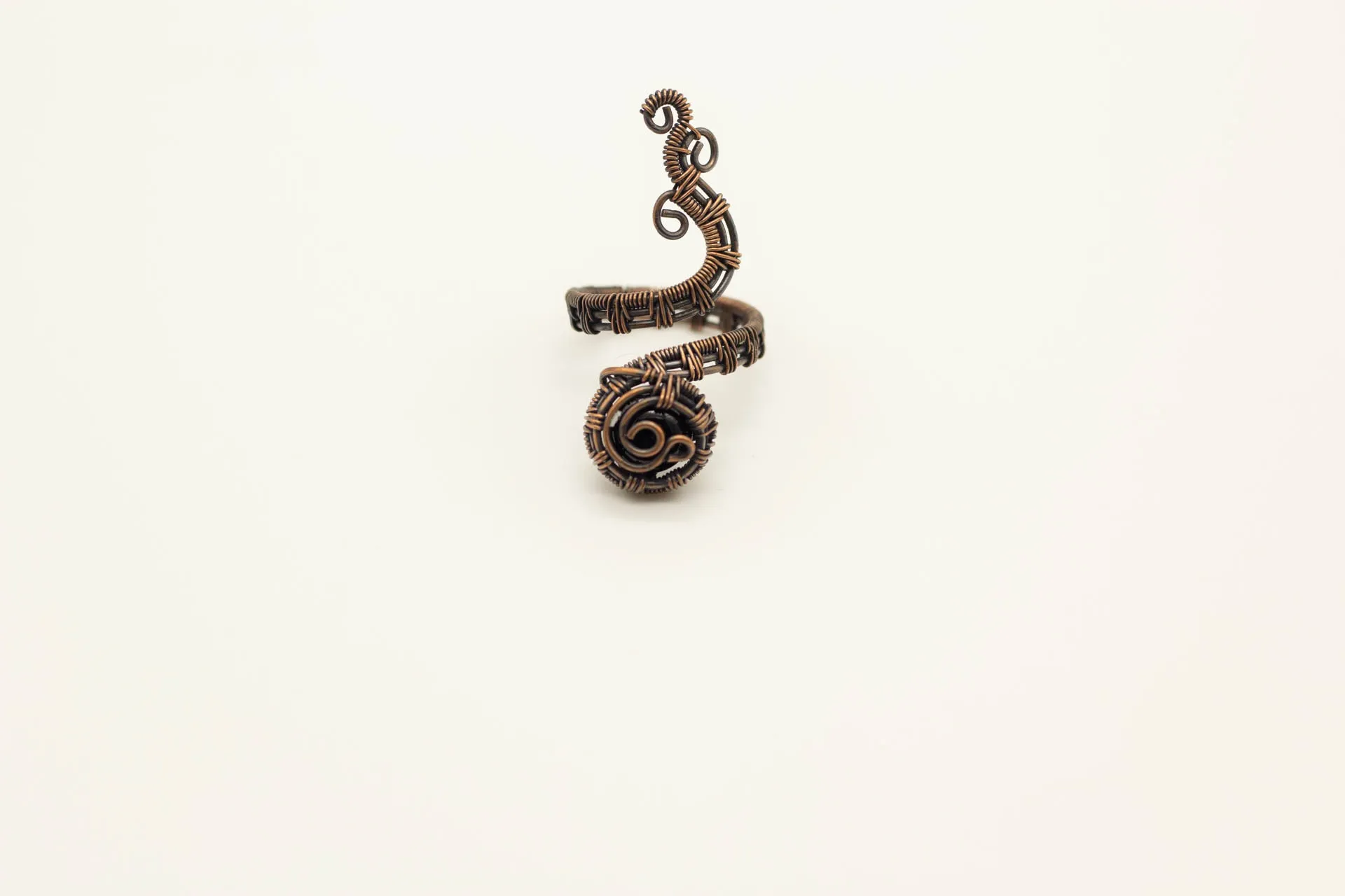 Adjustable Copper Ring with Black Fused Glass Accent
