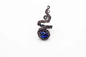 Adjustable Copper Ring with Dichroic Blue Fused Glass Accent