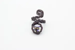 Adjustable Copper Ring with Iridescent Clear Fused Glass Accent