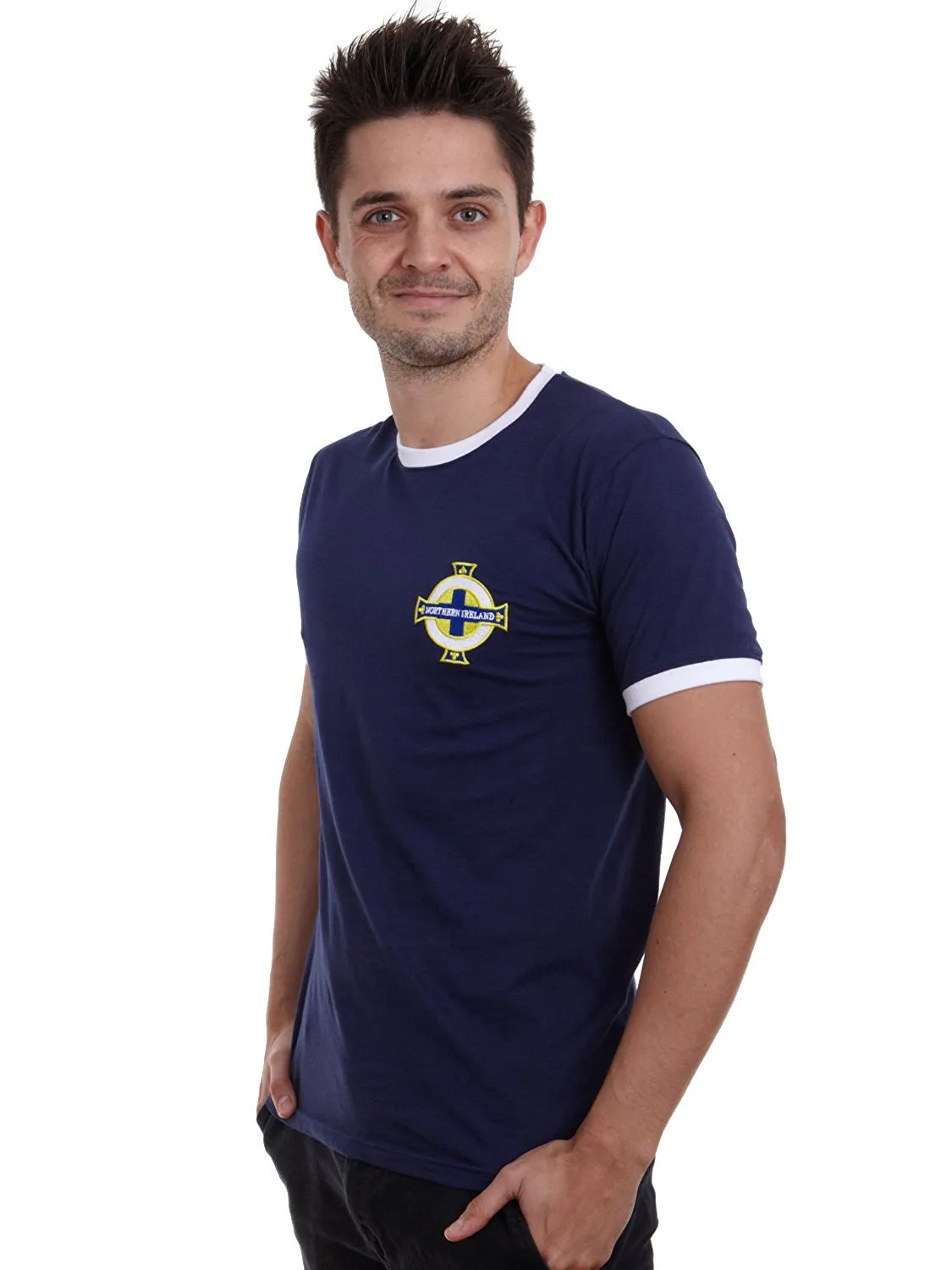 Adults Northern Ireland Unofficial Vintage Football Sport T-Shirt - Navy Blue