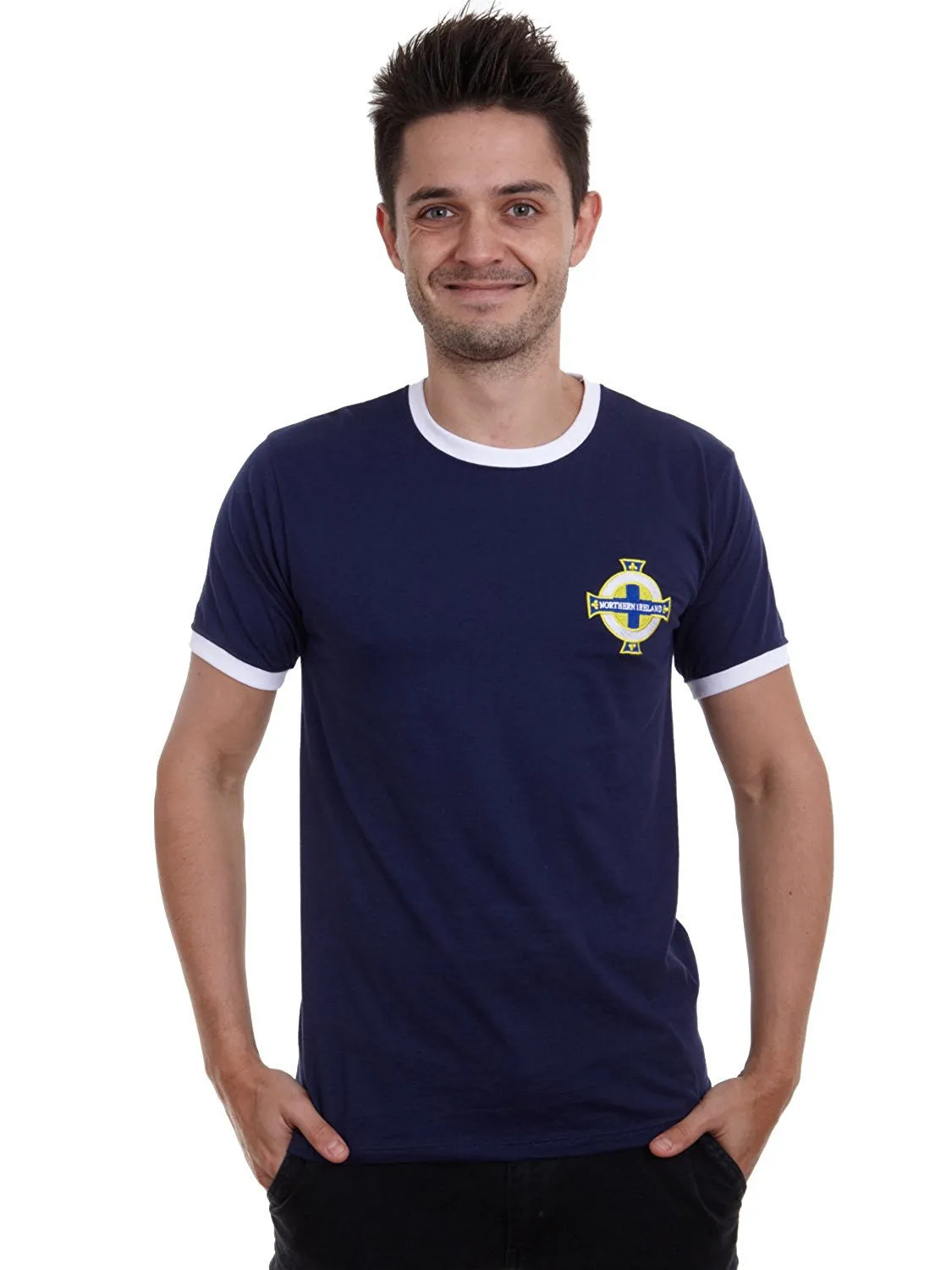 Adults Northern Ireland Unofficial Vintage Football Sport T-Shirt - Navy Blue