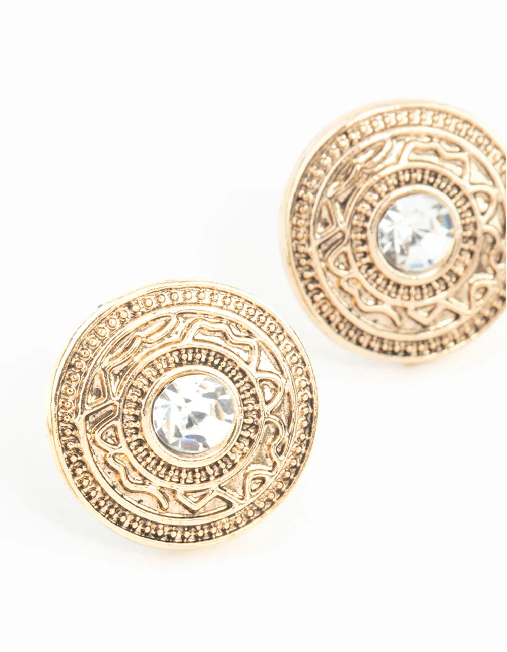 Antique Gold Diamante Stud Earrings