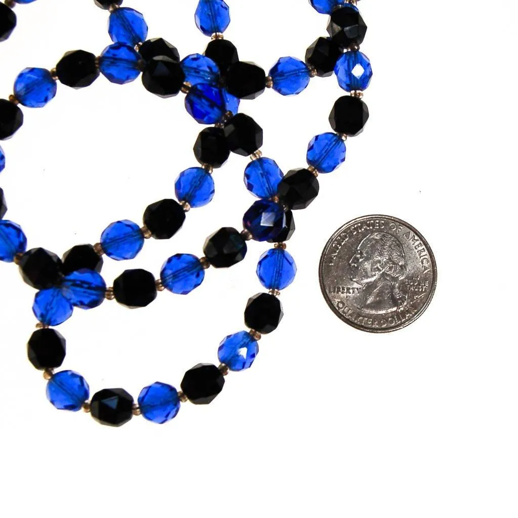 Art Deco Blue and Jet Black Faceted Crystal Bead Necklace