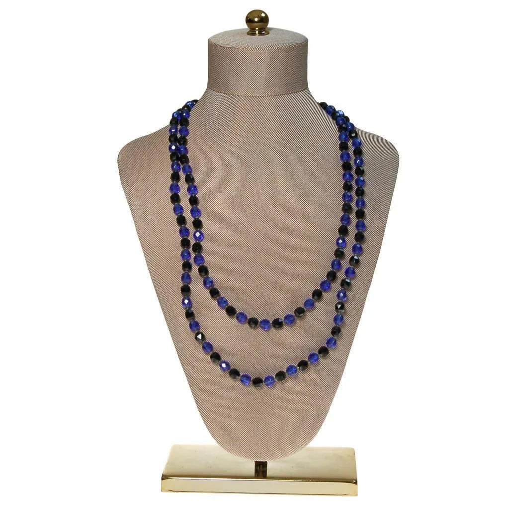 Art Deco Blue and Jet Black Faceted Crystal Bead Necklace