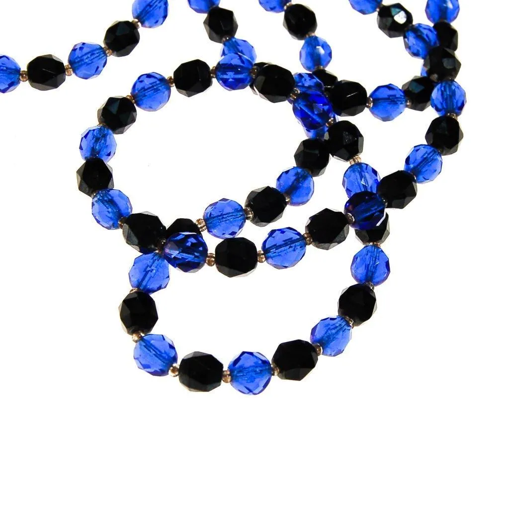 Art Deco Blue and Jet Black Faceted Crystal Bead Necklace