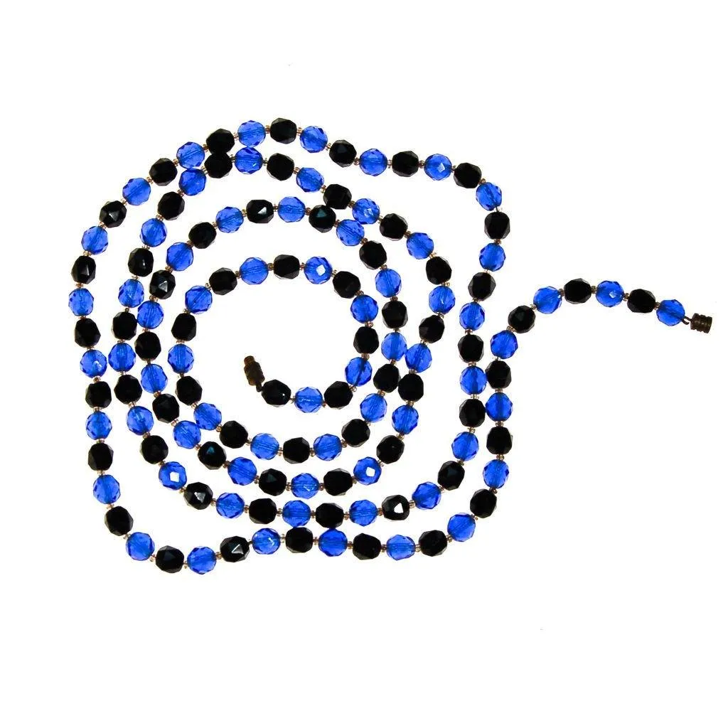 Art Deco Blue and Jet Black Faceted Crystal Bead Necklace