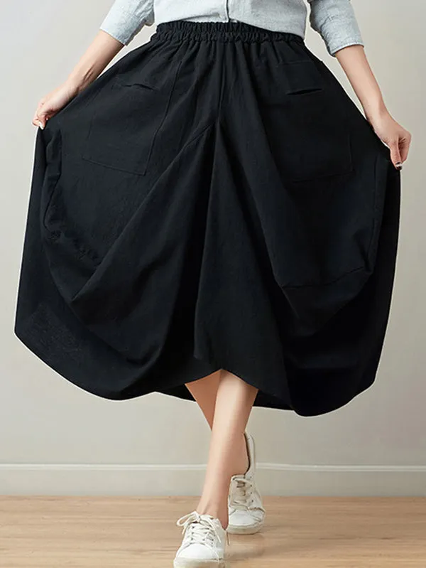 Artistic Retro Ramie Cotton 6 Colors Loose Irregular Elasticity Skirt