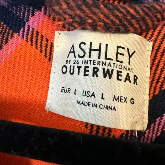 Ashley Women's Orange Black Plaid Long Sleeve Button Down Shirts Size Large NWT