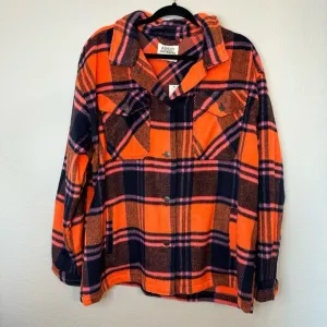 Ashley Women's Orange Black Plaid Long Sleeve Button Down Shirts Size Large NWT